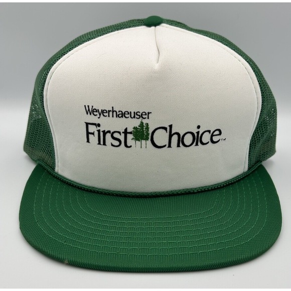 Vintage Weyerhaeuser First Choice Mesh Trucker Cap Snapback Hat Hanes Made Korea
